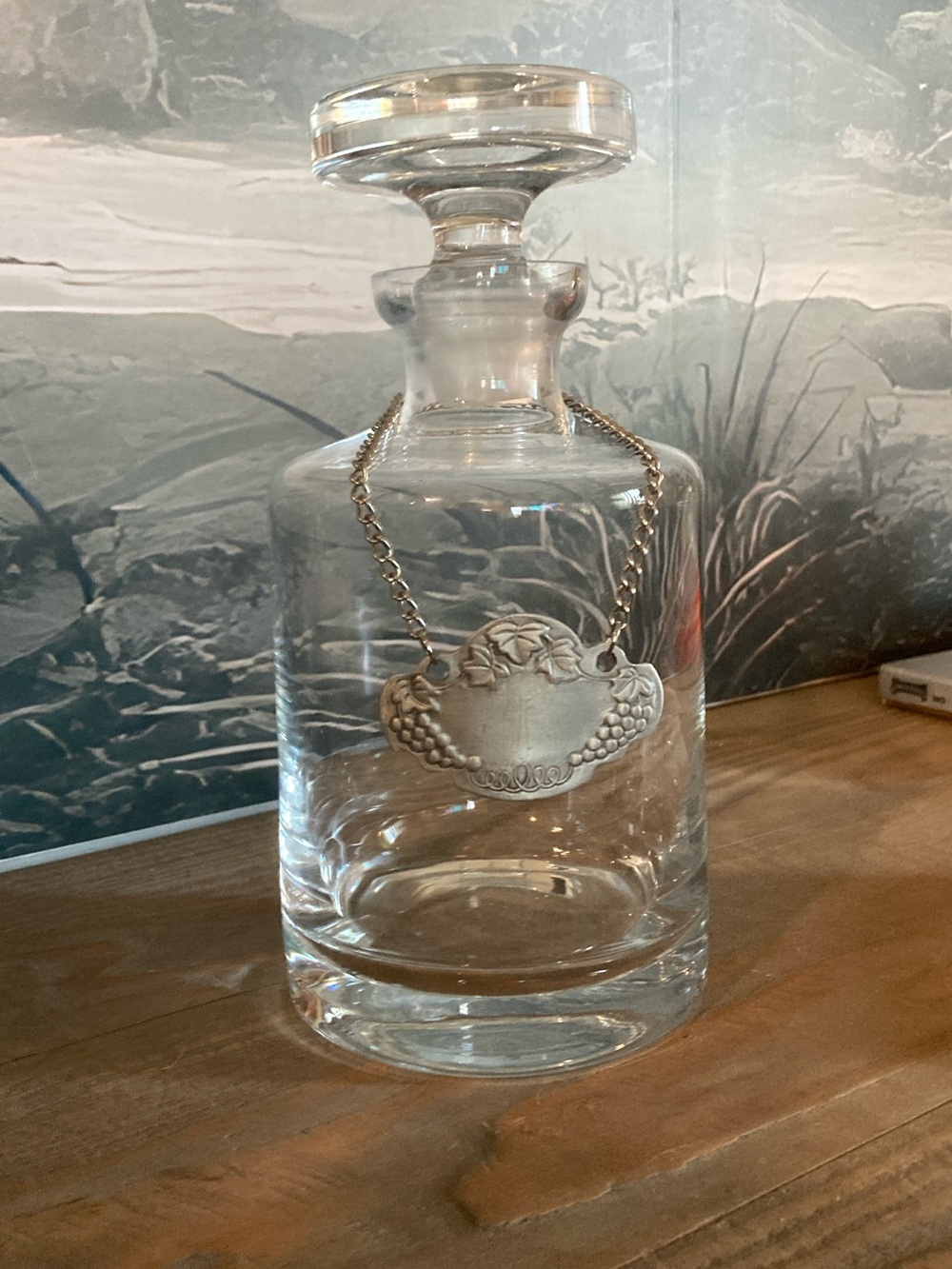 New Clear Crystal Decanter & Topper with Pewter Tasting Label